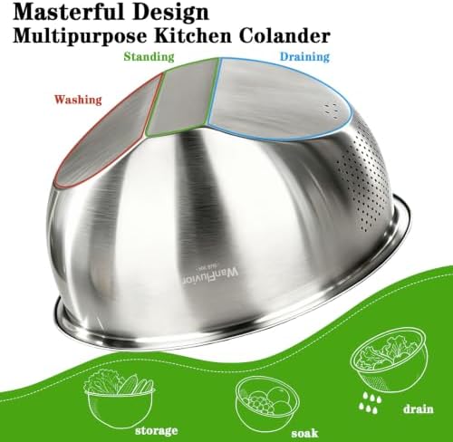 Rice Strainer Colander for Kitchen, 4 QT Stainless Steel Rice Washing Bowl