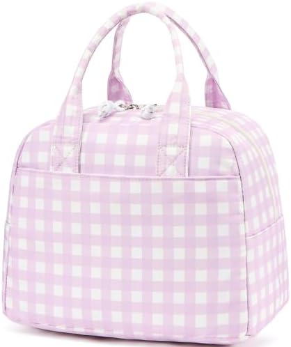 LOVELYWIND Lunch Bag for Women, Insulated Lunch Box, Purple Gingham Tote