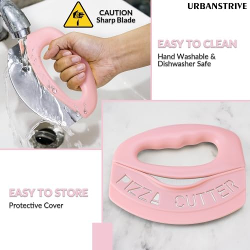 Urbanstrive Heavy Duty Stainless Steel Pizza Cutter with Cover, Super Sharp Blade Pizza Knife Pizza Cutter Rocker, Perfect Kitchen Gadgets for Pizza Cutting Home Essentials (Pink)