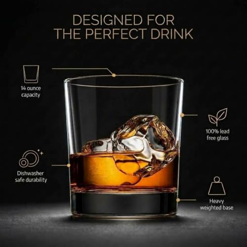 Godinger Whiskey Glasses, Bourbon Rocks Cocktail Set of 4, Made in Italy