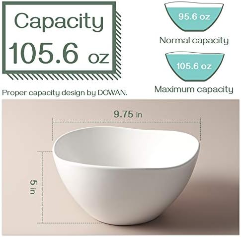 DOWAN Large Mixing Bowls, Ceramic Serving Bowls, 3.2 Quart Deep Salad Bowls, 105 Oz White Fruit Bowls for Modern Home, Set of 2
