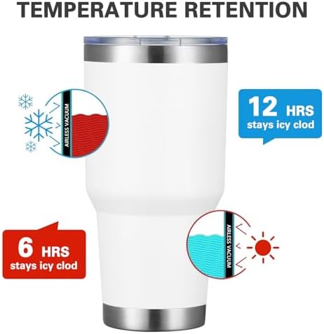 MEWAY 30oz Insulated Tumbler With Lids and Straws,Stainless Steel Double Vacuum Coffee Tumbler Cup, Brush, Durable Powder Coated Coffee Cup for Cold & Hot Drinks, Office, Travel(White,12 PACK)
