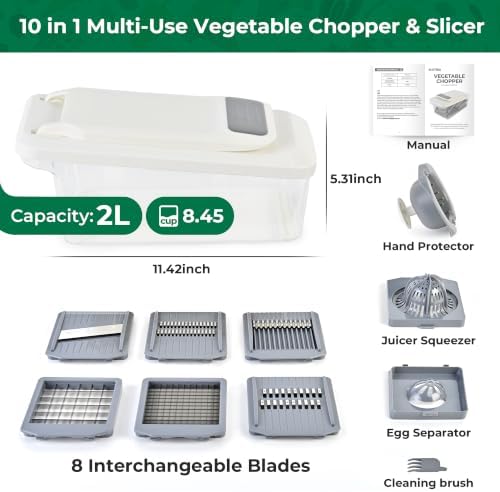 SUSTEAS Vegetable Chopper Mandoline Slicer, 6 Blade Chopper, 10-in-1 Gray