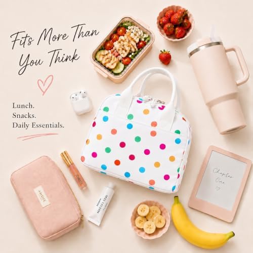 LOVELYWIND Lunch Box for Women, Insulated Lunch Bag, Colorful Dot Tote
