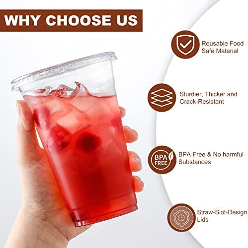 AOZITA 120 Sets - 20 oz Clear Plastic Cups with Lids, Disposable Cups With Straw Slot Lids for Cold Drinks, Milkshake, Smoothie, Iced Coffee and TO-GO Drinkings