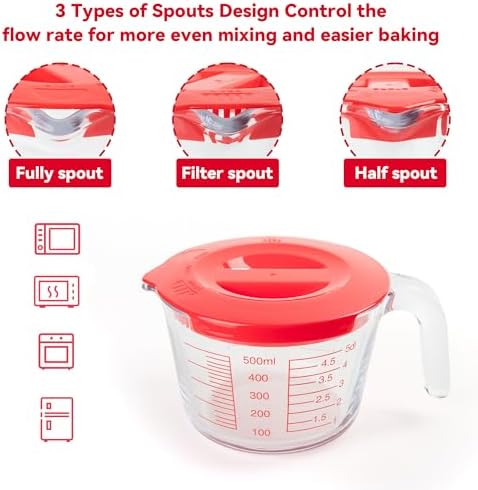 6 Pcs Glass Measuring Cups, 1-Cup (No Lid), 2-Cup/4-Cup with Lids