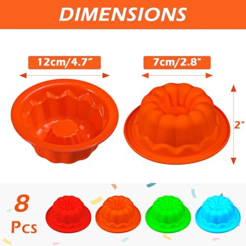 Webake 4 Inch Silicone Mini Fluted Cake Molds 8 Pack Fluted Tube Cake Pan, Non-stick Baking Cups Reusable Muffin Donut Pan