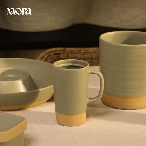 MORA Ceramics Large Tea Mug with Loose Leaf Infuser and Ceramic Lid, 18 oz, Portable, Microwave, Dishwasher Safe, Tall Coffee Cup - Rustic Matte Ceramic Glaze, Modern Herbal Tea Strainer, Thyme