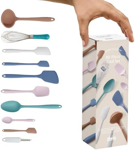 GIR: Get It Right 10-Piece Silicone Ultimate Kitchen Utensil Set – Spatulas, Ladle, Flip, Spoons, Whisk, Peeler & Spoonula – Nonstick, Non-Toxic, Heat-Resistant – Danish