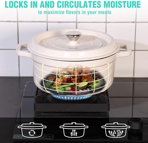 HAUSHOF 5.3QT Cast Iron Dutch Oven, Non-Stick Pot with Lid