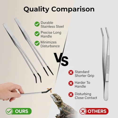 2-Pack Reptile Feeding Tongs, Rubber Tips, 10.6" Stainless Tweezers
