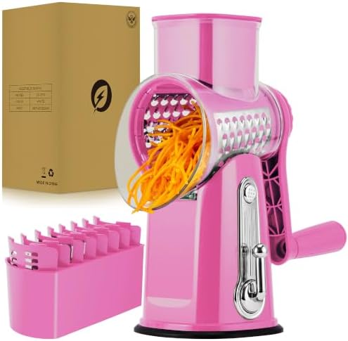 SUSTEAS Rotary Cheese Grater 5 Blades,Kitchen Mandoline Vegetable Slicer