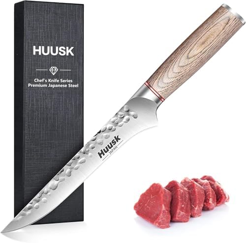 Huusk Boning Knife for Meat Cutting with Ergonomic Pakkawood Handle