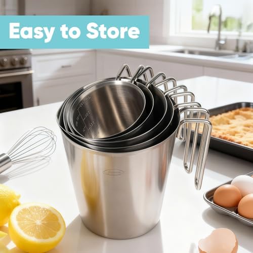Newness 5-Pack Stainless Steel Measuring Cups Set, Metal Measuring Cup
