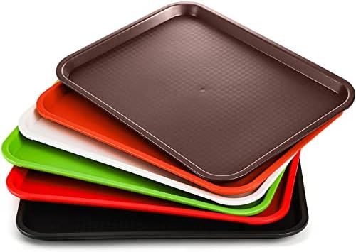Yarlung 6 Pack Plastic Fast Food Trays, 16x12 Inches Restaurant Serving Trays Set for Coffee Table, Kitchen, Party, 6 Colors