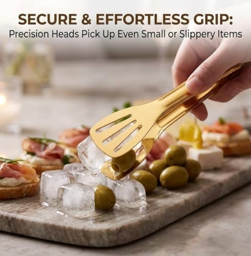 Gold Serving Tongs Kitchen Tongs,Buffet Tongs,JXHAPY Stainless Steel Gold Plated Food Tong Salad Tongs Serving Tong,small tongs 6 Pack (7 Inch)