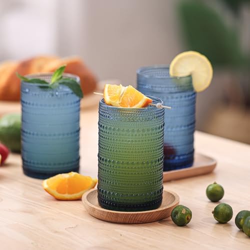 Moretoes Large 15oz Blue Hobnail Drinking Glass Set of 12