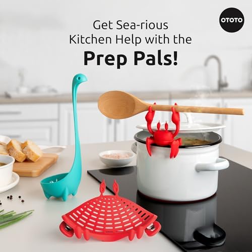 OTOTO Prep Pals Bundle of Red the Crab, Nessie, Crabby - Cute Kitchen Accessories, Kitchen Gadgets, Spoon Rest for Stove Top, Soup Ladle, Pasta Strainer, Funny Unique Gifts, Cooking Gifts