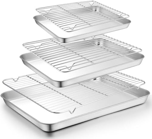 TeamFar Baking Sheet with Rack Set, 3 Pans + 3 Racks, 19.6/16/12.5 Inch
