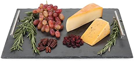 True Fete Slate Cheese Board and Chalk Set, Natural Slate with Velvet Backing, 15.75" by 11.75", Cheese Service, Entertaining Gift Set