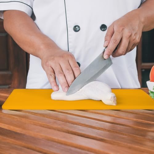 Dexas NSF Certified Polysafe Cutting Board with Handle and Juice Well, 12 x 18 inches, Reversible Kitchen Cutting Board, Yellow