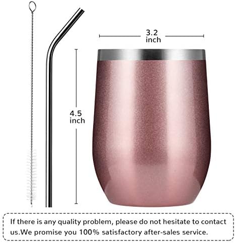 MEWAY 12oz/4 Pack Wine Tumbler Glasses with Lid - Stemless Double Wall Vacuum Stainless Steel Travel Tumbler - Keeping Cold & Hot for Wine,Coffee,Cocktails,Gifts (Rose gold,Set of 4)