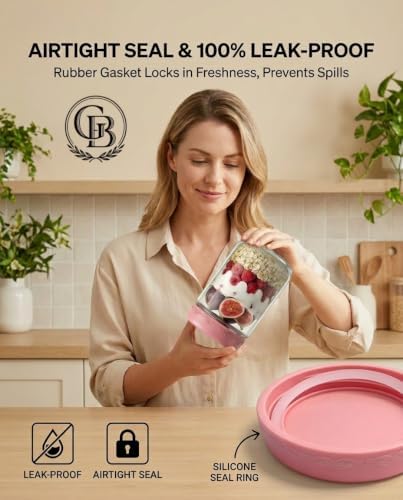 16oz 6-Pack Overnight Oats Containers with Lids,Glass Airtight Food Storage Containers Mason Jars, Glass Yogurt Jars with lids for Sugar Pudding Sugar Salad (16oz-6 pack)