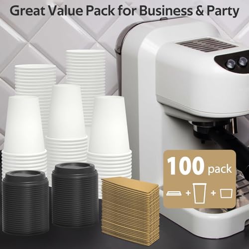 Dealusy 100 Pack 12 oz Disposable Coffee Cups with Sip Lids and Sleeves