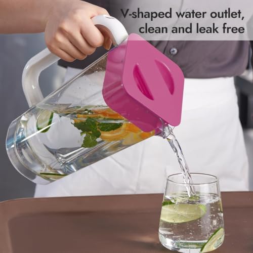 CURTA 2 Pack 2 Liters/68 oz Plastic Pitcher with Lid & Handle for Kitchen,ICED JUICE and Coffee Carafe Beverage Serveware, Acrylic Water Jug for Hot/Cold Drinks&lemonade