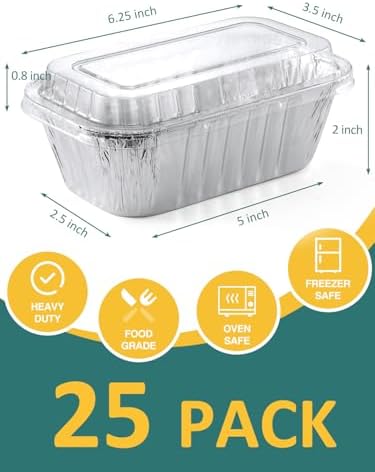 NEEBAKE 25 Pack 6x3.5x2 Disposable Aluminum Loaf Pans with Lids - 1 Lb Mini Loaf Pans, Small Aluminum Tin Foil Baking Pan, Food Containers for Baking, Cakes, Bread, Meat, Loaves