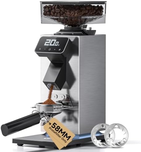 AMZCHEF 64mm Flat Burr Coffee Grinder, Espresso Grinder, 90 Grind Settings
