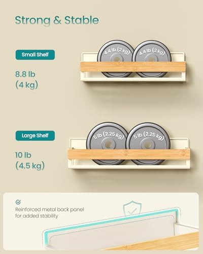 SONGMICS 4-Pack Strong Magnetic Real Bamboo Spice Racks for Fridge