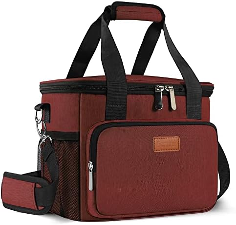Femuar Lunch Bags for Women/Men, Insulated Lunch Bag for Work Office Picnic - Large Lunch Cooler Bag Leakproof Lunch Box with Adjustable Shoulder Strap for Adults - Red(15L)