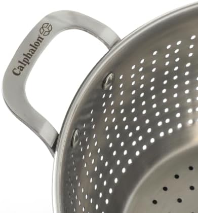 Calphalon Astro Colander Set, 2-Piece Stainless Steel Colander and Strainer, 5 QT & 1.5 QT Pasta Strainer with Handles, Matte Finish Kitchen Colander, Silver