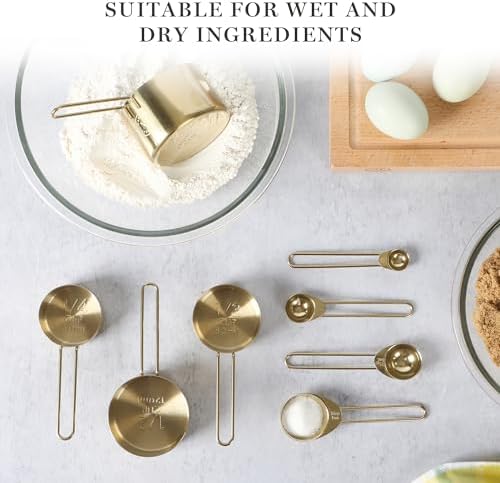 Martha Stewart Richburn 4-Piece Gold Stainless Steel Measuring Cup Set – Durable and Stylish Kitchen Measuring Tools for Baking and Cooking (Pack of 6)