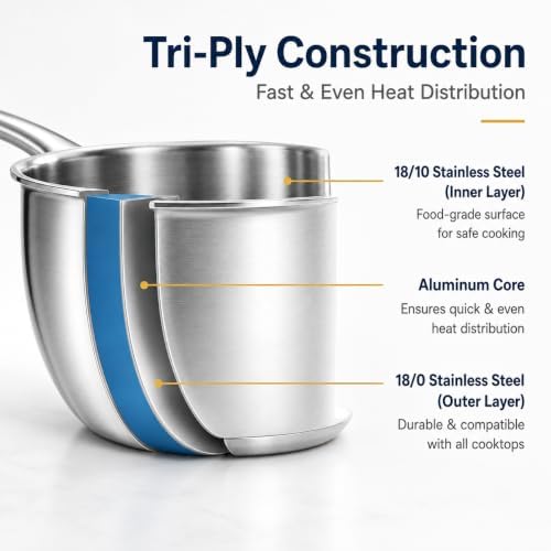 DELARLO Tri-Ply Stainless Steel Small Stainless Steel Pot with Pour Spout