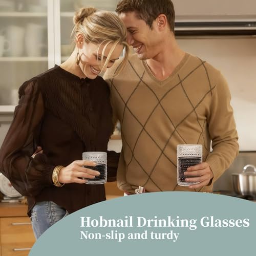 Purple Hobnail Drinking Glasses Set of 6,15 oz Vintage Highball Glasses,Drinkware Kitchen Glasses for Cocktail,Iced Coffee,Beer,Ice Tea,Wine,Whiskey,Water