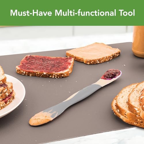 Tovolo Mini Scoop and Spread Tool for Kitchen Meal Prep Small Sandwich Spreader Spatula for Peanut Butter Jelly, Silicone BPA Free Dishwasher Safe Scooper Spreader, Oatmeal and Oyster Gray