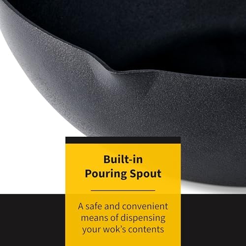 Ken Hom Stir Fry Wok 12" Aluminum Nonstick Pan with Soft Touch Handle and Flat Bottom, Black