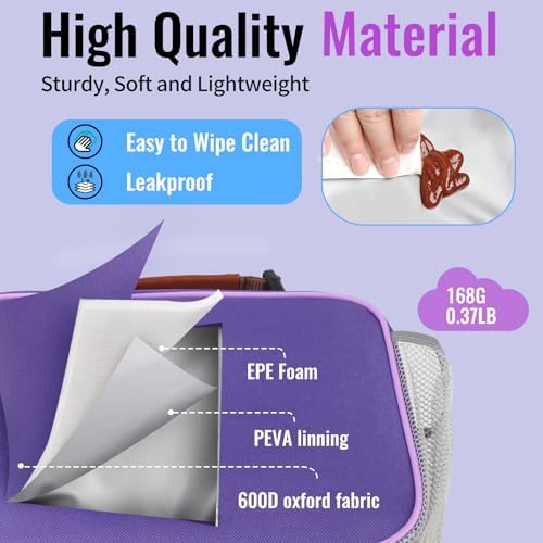 Genteen Lunch Box for Kids, Boys - Insulated Small LunchBox Reusable, Zip Closure & Buckle Handle, Portable Cooler for Work, School, Travel (Purple)