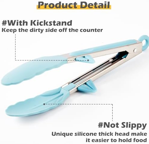 9" Kitchen Tongs for Cooking with Silicone Tips, Serving Tong for Salad BBQ