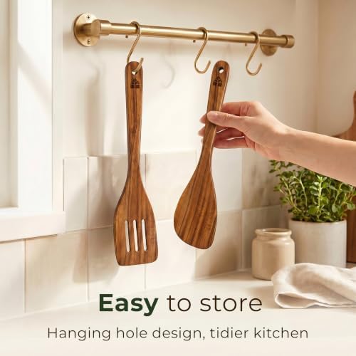 Wooden Spatula for Cooking, 2pcs Acacia Wood Utensils Set for Nonstick Pans