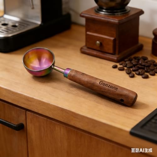 Vintage Coffee Measuring Spoon - 304 Stainless Steel, Coffee Scoop，10g Capacity, Walnut Handle - Perfect for Coffee, Tea, and More (iridescent)