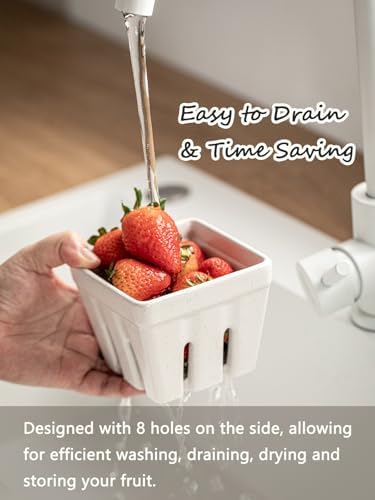 Gomakren Ceramic Berry Bowl Set of 2 Square Strawberry Basket, Cream White