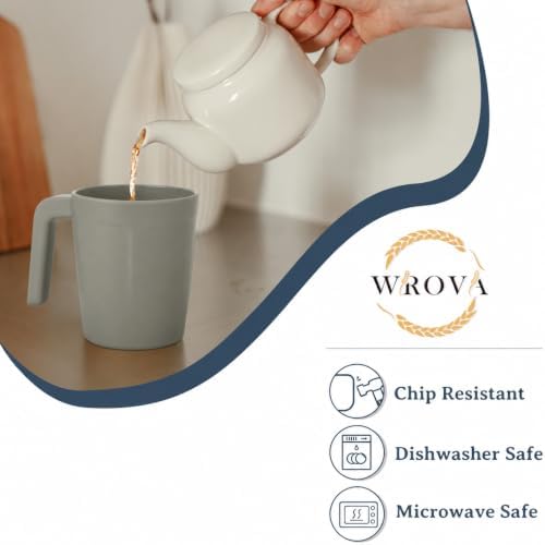 Wrova 16 OZ Coffee Mugs Set of 6, Wheat Straw Cups Alternative to Plastic Cups Reusable, Unbreakable Drink Cups for Kitchen,Party,Camping- Black & Gray