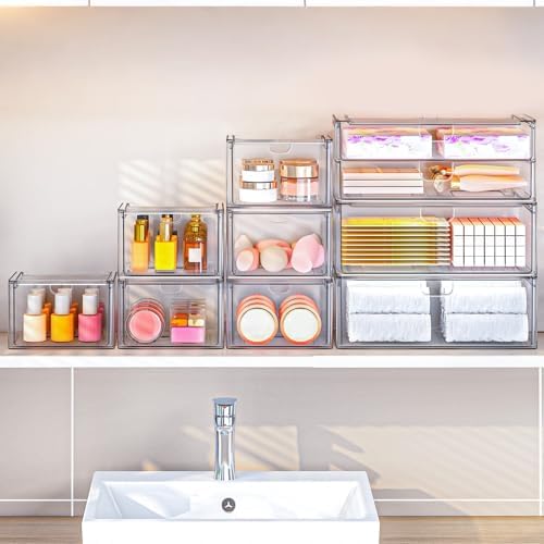 caktraie 6-Pack Acrylic Stackable Storage Drawers for Vanity, Desk, Bath