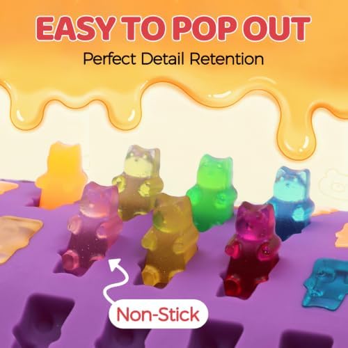 Gummy Molds, 5pcs Gummy Bear Silicone Candy Molds with 2 Droppers & 1 Brush