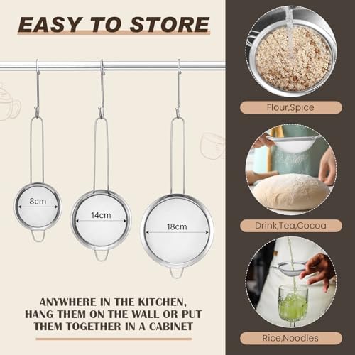 Norme 5 Quart Silver Colander and 3 Metal Fine Mesh Strainer Set