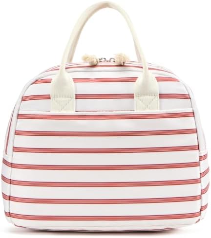 LOVELYWIND Lunch Box for Women, Insulated Lunch Bag, Pink Stripe Tote