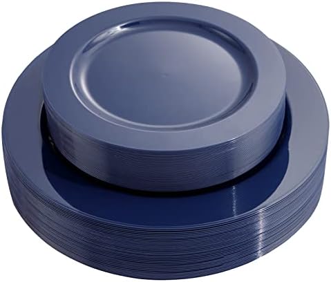 FLOWERCAT 60PCS Blue Plastic Plates - Heavy Duty Blue Plates Disposable (10.25" & 7.5") - serve for 30guest Birthday Party/Wedding/4th of July